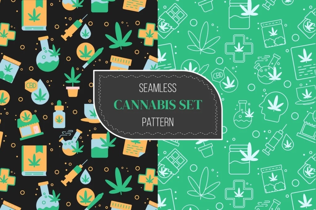 Cannabis seamless pattern set