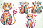 Quirky Valentine Cats PNG